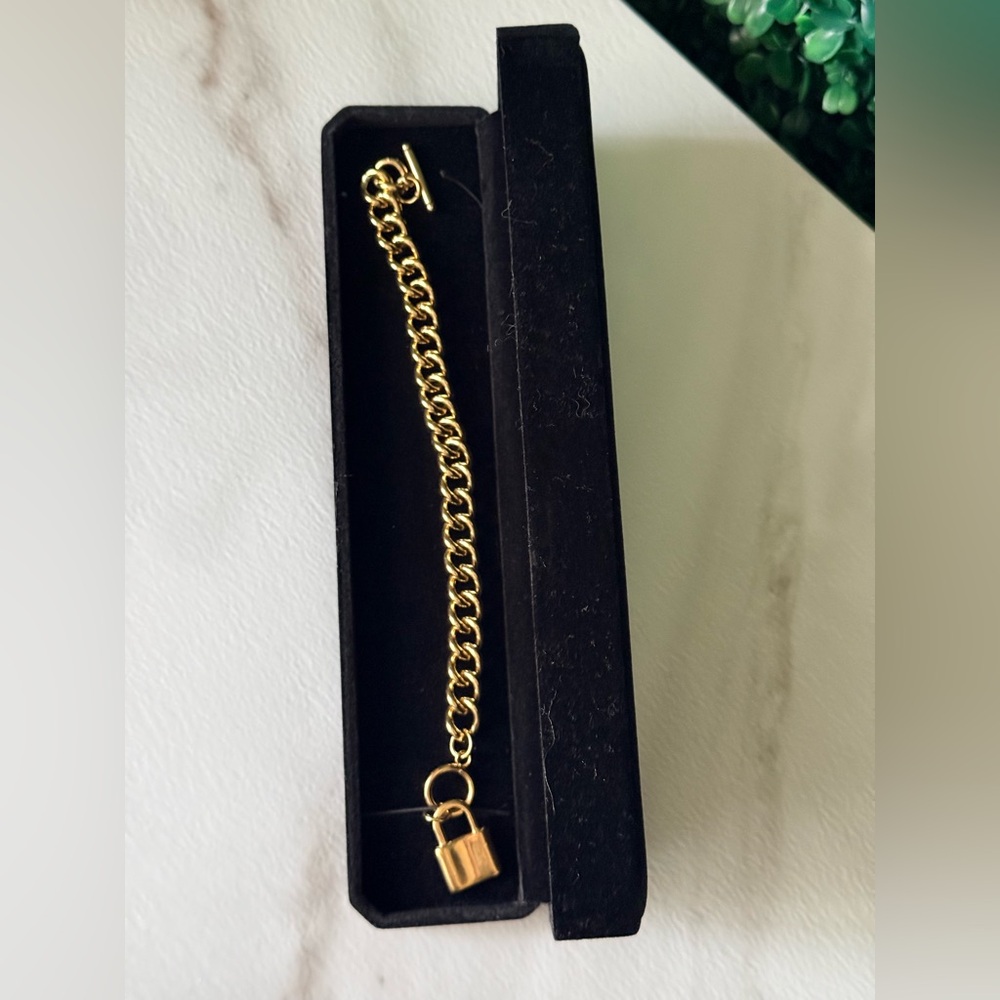 Gold Plated Chain Toggle Bracelet with Padlock Charm